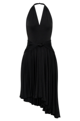 Zelda Asymmetric Slinky Midi Dress - Black
