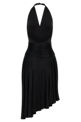 Zelda Asymmetric Slinky Midi Dress - Black