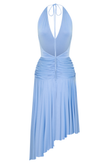 Zelda Asymmetric Slinky Midi Dress - Cornflower Blue