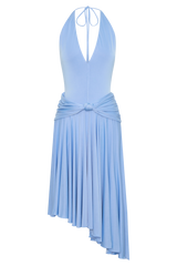 Zelda Asymmetric Slinky Midi Dress - Cornflower Blue