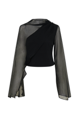 Ida Sheer Asymmetrical Long Sleeve Cape - Black