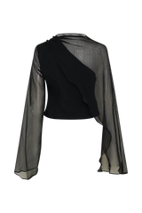Ida Sheer Asymmetrical Long Sleeve Cape - Black
