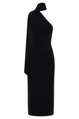 Jemma One Shoulder Tie Midi Dress - Black