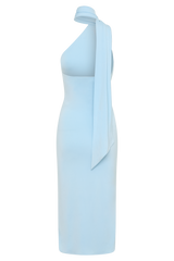 Jemma One Shoulder Tie Midi Dress - Pale Blue