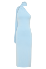 Jemma One Shoulder Tie Midi Dress - Pale Blue