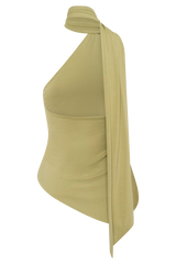 Jemma One Shoulder Tie Top - Apple Sage