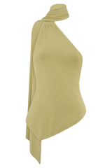 Jemma One Shoulder Tie Top - Apple Sage