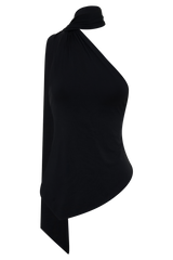 Jemma One Shoulder Tie Top - Black