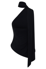 Jemma One Shoulder Tie Top - Black