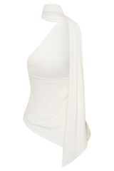 Jemma One Shoulder Tie Top - White