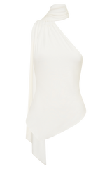 Jemma One Shoulder Tie Top - White