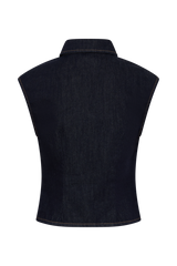 Jeremy Collared Denim Longline Top - Washed Indigo Blue
