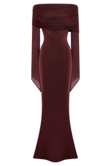 Kaitlin One Shoulder Slinky And Mesh Maxi Dress - Burgundy