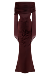 Kaitlin One Shoulder Slinky And Mesh Maxi Dress - Burgundy