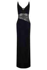 Kelela Draped Slinky And Lace Maxi Dress - Black