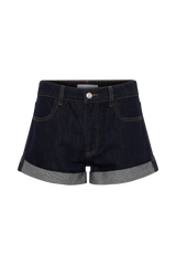 Krissy Rolled Hem Denim Shorts - Washed Indigo Blue