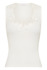 Vianna Broderie Ribbed Tank Top - Ivory