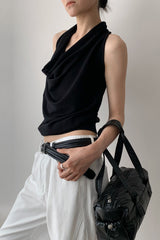 Elegant Solid Draped Neck Halter Top
