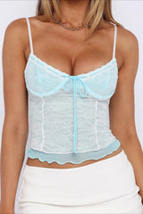 Knit Lace Patchwork Solid Sheer Cami Top