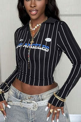 Street Stripe Sport Cropped Long Sleeve Tee