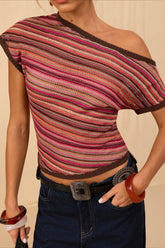 Vintage Color Knit Slim Striped Blouse