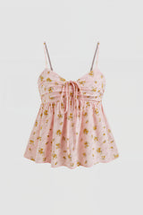 Floral Wide Strap Tie Chic Cami Top