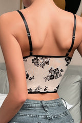 Deep V Corset Boned Velvet Floral Cami Top