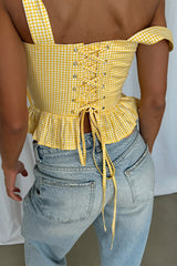 Chic Gingham Ruffle Lace Up Waist Cinch Cami Top