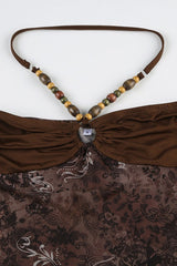 Vintage Bead Asym Hem Mesh Halter Top