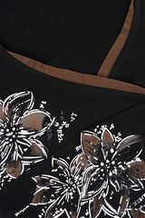Retro Floral Printed V Neck Blouse