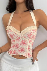 Sexy Ruffle Print Halter Bustier Halter Top