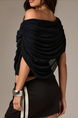 Solid Ruched Cape Loose Blouse