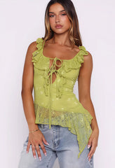 Chic White Lace Tie Backless Tank Top