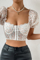 Printed Button Front Low Cut Backless Blouse