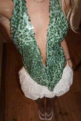 Deep V Sequin Vacation Halter Top