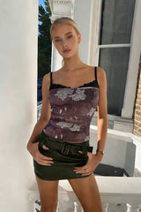 Chic Lace Trim Print Panel Everyday Cami Top