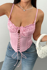 Sexy Panel Lace Up Boned Cami Layering Corset Cami Top