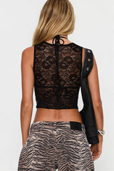 Lace Panel V Neck Sleeveless Sexy Slim Fit Halter Top