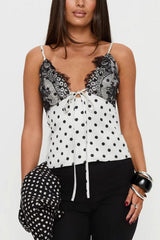 Lace Polka Dot Satin Patchwork Cami Top