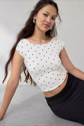 Cropped Fitted Retro Polka Dot T‑shirt