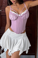 Sheer Mesh Lace Panel Padded Backless Boned Cami Top