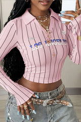 Street Stripe Sport Cropped Long Sleeve Tee