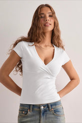 Deep V Neck Solid Slim Waist T-shirt