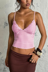 Sexy V Neck Lace Slim Cami Top