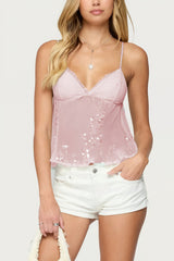 Sheer Lace Sequin Bow Cami Top