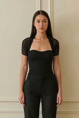 Solid Mesh Splice Sheer Casual Blouse
