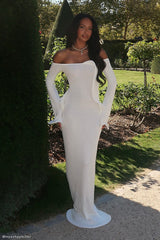 Sandrine Off Shoulder Knit Maxi Dress - White