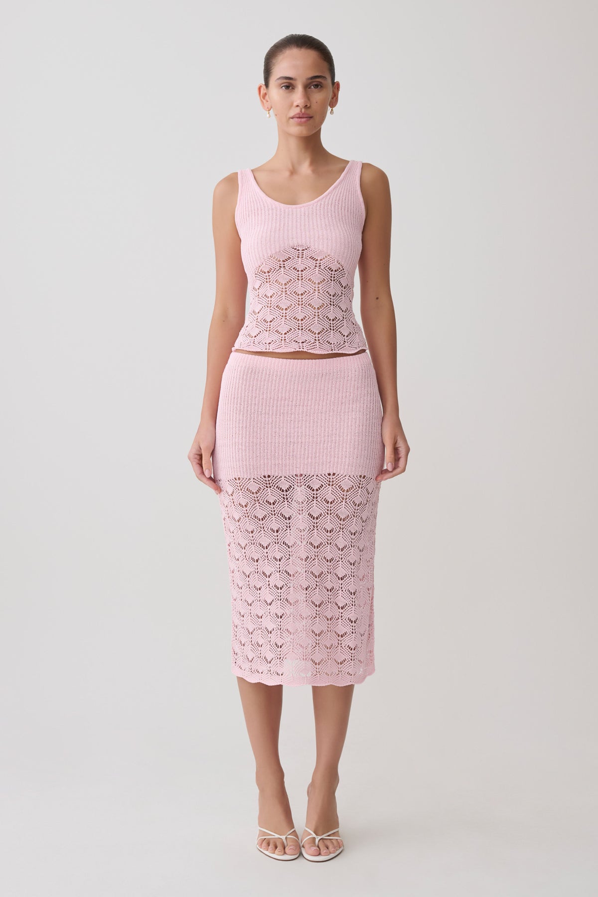 Atlantis Crochet Knit Midi Skirt - Baby Pink