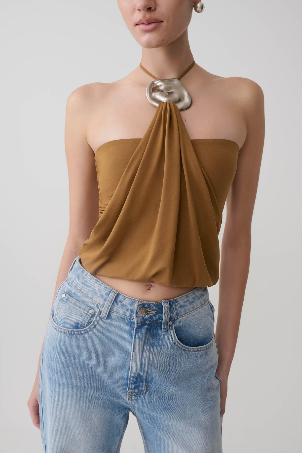 Sade Halter Top With Hardware - Caramel