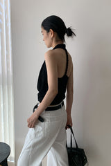 Elegant Solid Draped Neck Halter Top